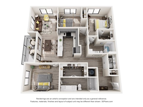 Floor plan for 3 beds, 2 baths, 1506 sqft